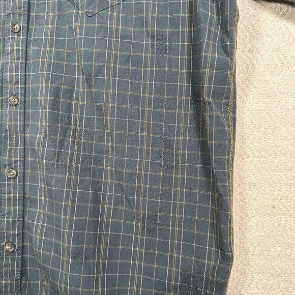 REI Mens Size XL Shirt Short Sleeve Button Front Blue Plaid Y2K Embroidered Sun - Picture 8 of 15